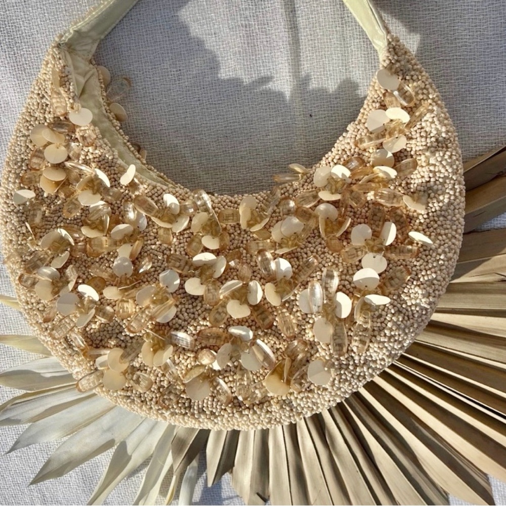 NWT viral bag — Cream beaded embellished bead & sequin purse handbag - Picture 4 of 7